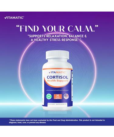 Vitamatic Cortisol Health Support - 90 Veggie Capsules - Made with Adaptogenic Blend with Ashwagandha Rhodiola Magnolia L-Theanine Phosphatidylserine 90 Count (Pack of 1) - Buy Online on GoSupps.com