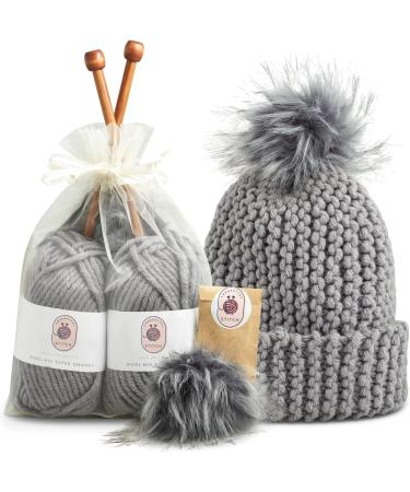 Complete Beginners Hat Knitting Kit - Practical & Easy to Use with Bamboo Needles & Faux Pom Pom - Ideal Gift for Women & Men - Buy Online on GoSupps.com