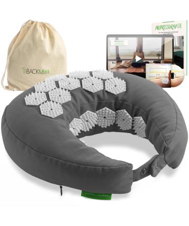 Backlaxx acupressure neck horns with flip function and buckwheat filling - acupressure pillow nude pillows against headaches and tension in the neck - acupressure neck pillow aircraft car slate gray