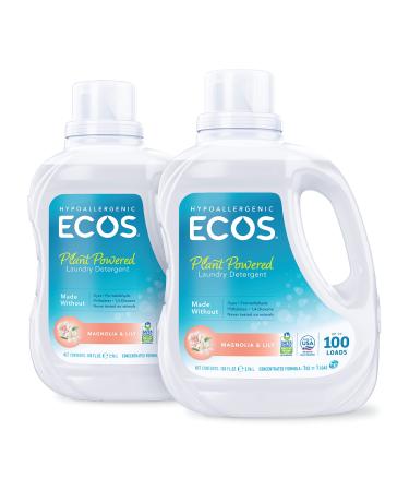 ECOS Hypoallergenic Laundry Detergent, Magnolia Lily, 200 Loads, 100oz Bottle by Earth Friendly Products (Pack of 2) Magnolia and Lily 100 Fl Oz (Pack of 2)