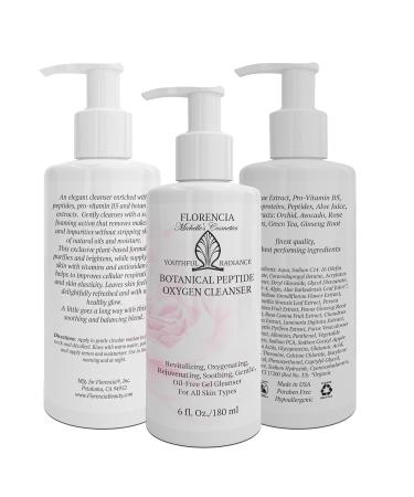 Florencia Botanical Peptide Oxygen Cleanser - Oil-Free Daily Foaming Gel Face Wash for Dry Oily or Sensitive Skin - With Peptides Botanicals Glycoproteins - Revitalizing Cleanser 6 oz - Buy Online on GoSupps.com