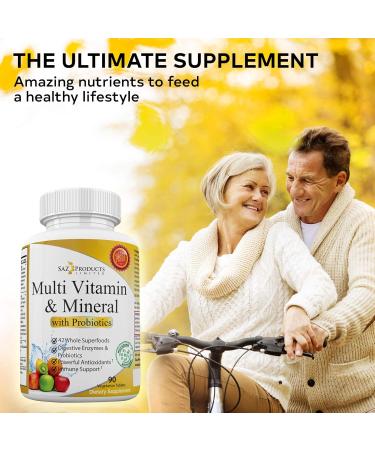 Saz Whole Foods Multivitamin with Probiotics for Women & Men - 90 Tablets - Vitamin & Mineral Supplement with Probiotics, Vitamin A, B-Complex, C, D3 & Zinc - Buy Online on GoSupps.com