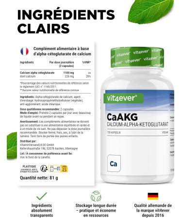 CaAKG - Calcium Alpha-C toglutarate - 120 G lules - Hautement Dos 1100 mg par Dose Journali re - Calcium Pur & Alpha-C toglutarate Sans Additifs Inutiles Vegan - Buy Online on GoSupps.com