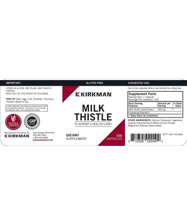 Kirkman Labs Milk Thistle Capsules - 100 Count | Premium Liver Support Supplement - Buy Online on GoSupps.com