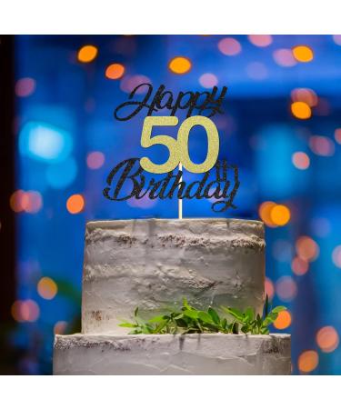 Sumerk 50th Birthday Cake Attachments | Gold & Black Party Decoration Accessories | Perfect for 50th Birthday Celebrations - Buy Online on GoSupps.com