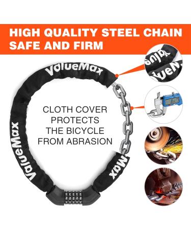 Valuemax Bicycle Lock - 100cm Chain Lock with 5-Digit Resettable Number Code | 8mm Thick Hardened Steel | Secure for Bicycles E-Bikes Motorcycles & Glass Doors - Black - Buy Online on GoSupps.com