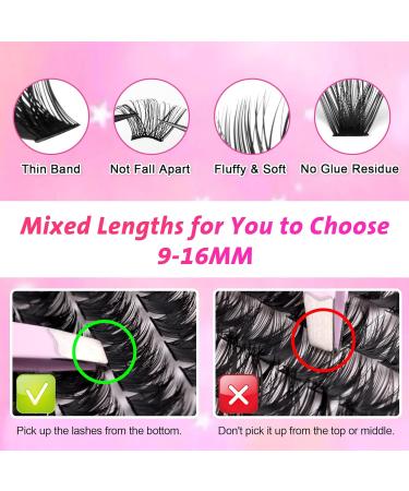 wiwoseo Russian Cluster Lashes Kit - Individual Eyelash Extensions with Glue (0.07D Volume, 9-16MM) - Buy Online on GoSupps.com