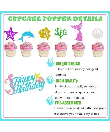 7Pcs Mermaid Happy Birthday Cake Toppers Cupcake Toppers Decorations for Girls Kids Mermaid Party Decorations Mermaid Birthday Cake Decorations for Girls Kids Baby Shower Mermaid Theme Party Supplies - Buy Online on GoSupps.com