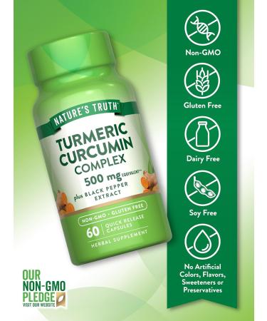 Nature's Truth Turmeric Curcumin with Black Pepper Extract | 500mg | 60 Capsules | Non-GMO and Gluten Free Complex Supplement - Buy Online on GoSupps.com