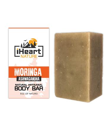 iHeart Nature Organic Moringa Soap Bar (Large 6 Ounce) - Long Lasting Rich Creamy Moisturizing Face & Body Wash Soap - Ayurvedic Handmade Aromatherapy Soap Moringa & Ashwagandha