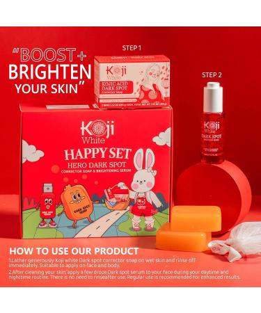 Koji White Facial Skin Care Set - Dark Spot Corrector Soap & Brightening Serum with Kojic Acid Niacinamide & Vitamin C - Vegan Moisturizer - Buy Online on GoSupps.com