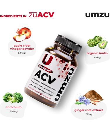 UMZU zuACV Apple Cider Vinegar + Prebiotics Supplement, (30 Day Supply) ACV & Inulin Fiber Blend Gut Health Support with ACV Capsules for Daily Digestive Health & Wellness Balance Formula - Buy Online on GoSupps.com