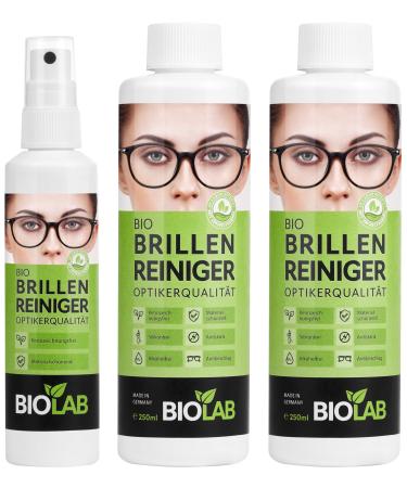 Biolab organic glasses cleaner and screen cleaner - advantage pack 600 - pump spray 100 ml plus 2 x refill bottle 250 ml glasses cleaning spray for glasses cleaning silicone -free non -alcoholic 3 -part set - Buy Online on GoSupps.com