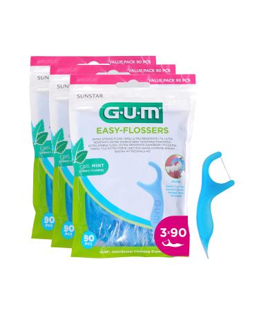 GUM EASY-FINGS WOCKE WOCHEST DISCH floss in the holder/ergonomically shaped dental stick sticks for easy use of dental floss/mint taste/3-person benefit pack (3 x 90 pieces)