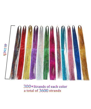 46 Hair Tinsel Kit with Tool - 12 Colors, 3600 Strands - Sparkling Fairy Hair Extensions for Women and Girls - Buy Online on GoSupps.com