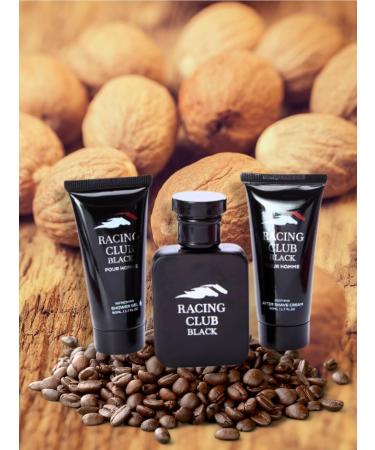 Racing Club Black Pour Homme 3-Piece Set Eau de Toilette Shower Gel After Shave Cream. 5.1 FL. OZ. Woody Aromatic fragrance for men. - Buy Online on GoSupps.com