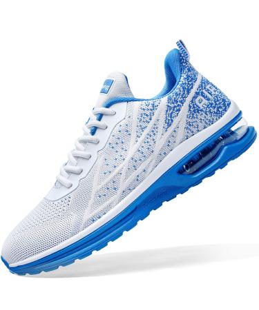 Autper Mens Air Athletic Running Tennis Shoes Lightweight Sport Gym Jogging Walking Sneakers US 6.5-US12.5 10 White/Blue