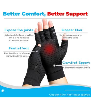 Compression Copper Arthritis Gloves for Women & Men - Pain Relief, Rheumatoid Swelling, Sleep - Black Medium (1 Pair) - Buy Online on GoSupps.com