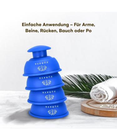 Purava Silicone Cupping Set for Fascia & Trigger Points - 4 Blue Suction Bells for Deep Tissue Massage Pain Relief & Improved Circulation (6.6x5.1cm) - Buy Online on GoSupps.com
