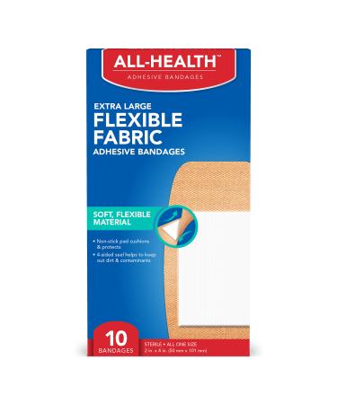 All Health Flexible Fabric Adhesive Bandages, XL 2 in x 4 in, 10 ct | Extra Large Flexible Protection for First Aid and Wound Care 10 Count (Pack of 1)