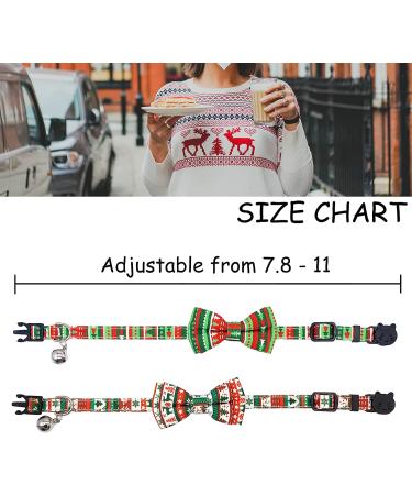 Casidoxi 2 Pack Cat Christmas Collars with Bell - Xmas Plaid Bowtie + Reindeer & Xmas Tree Stripe - Breakaway Safety Collars for Kittens - Buy Online on GoSupps.com