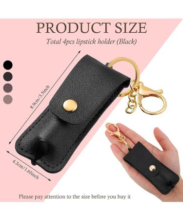 Oudain 4 Pcs Lipstick Holder Keychain  Women Soft Leather Clip on Lipstick Sleeves Pouch Lip Balm Holder Travel Accessories Assorted Color (Black) - Buy Online on GoSupps.com
