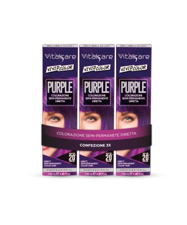 Vitalcare Vitalcare | Vivid Professional Semi-Permanent Hair Color Lasting Up to 20 Washes Soft Moisturized and Bright Hair Purple 3 x 100 ml