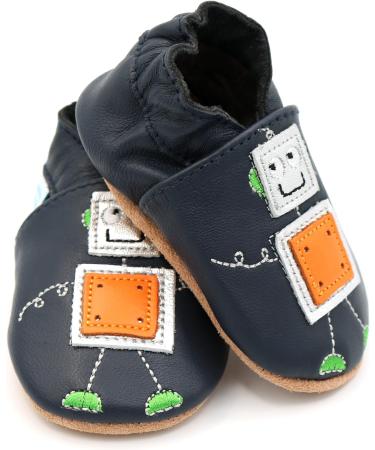 Dotty Fish Soft Leather Baby Shoes for Boys | Non-Slip Suede Soles | Silver Robot Design | 3-4 Years Size - Buy Online on GoSupps.com