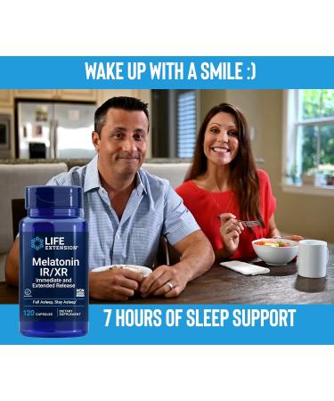 Life Extension Melatonin IR/XR 120 Capsules (Pack of 2) - Immediate & Extended-Release for 7 Hours Support - Night Time Supplement - Stay Asleep All Night Long - Non-GMO Gluten-Free - Buy Online on GoSupps.com