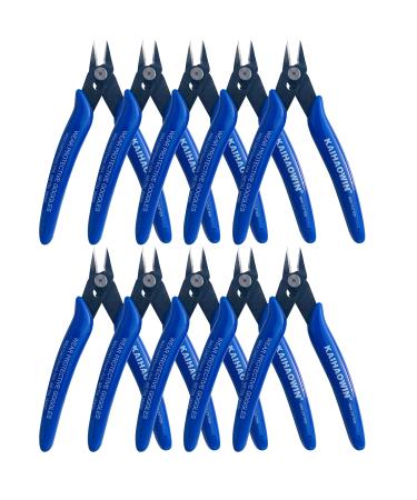 Small Wire Cutters 10 Pack KAIHAOWIN 170 Wire Flush Cutters Wire Clippers Nippers Clean Cut Pliers Side Cuttes Diagonal Cutting Pliers for Electronic Floral Heating Wire Model Sprue Soft Copper Blue