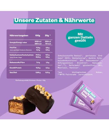 Buy Treatfuls Dark Bio-Erdnuss-Schoko Riegel Vegan Gluten-Free 100% Natural 20 x 40g | International Shipping Available - Buy Online on GoSupps.com