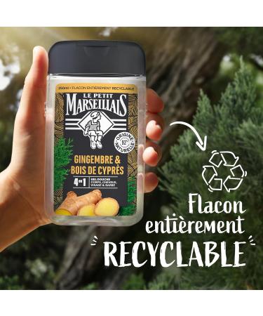 The Little Marseillais | Men's Shower Gel Ginger & Cypress Wood (250ml bottle) 4 in 1 formula body hair face & beard 92% - Buy Online on GoSupps.com