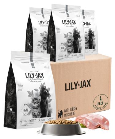 Dry Cat Food - Turkey Recipe - No Corn or Soy - Protein Rich - Kitten Food - Adult Cat Food by Lily & Jax - Turkey 6.4 kg (4 x 1.6 kg) Turkey 1.6 kg (Pack of 4)