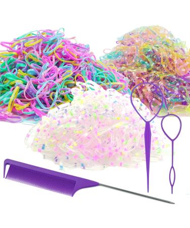 2250Pcs Small Hair Ties Hair Rubber Bands for Girls with Hair Loop Styling Tool Set  2250pcs Rubber Hair Elastics with Hair Braiding Tools 2Pcs French Braid Tool Loop  1Pcs Rat Tail Combs  Purple Spring Colors