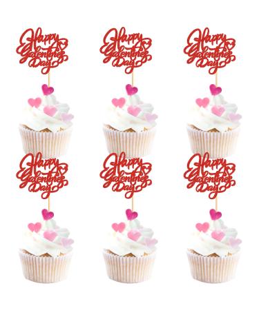24 PCS Happy Galentines Day Cupcake Toppers Glitter Sweet Love Valentine Cupcake Picks for Valentine's Day Theme Birthday Party Cake Decorations Valentines Day Party Decorations Supplies