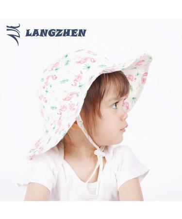 LANGZHEN Beach Sun Protection Hat for Baby Girls - Adjustable Toddler Kids Wide Brim Hat with Chin Strap - Flamingo Buff - Ages 2-4 - Buy Online on GoSupps.com