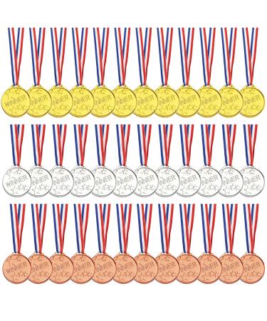 36 Pieces Kids Gold Silver Bronze Award Medals, Childrens Plastic Medals Winner Gold Silver Bronze Award Medals for Kids Gift, Games Competitions, Party Favors and Decorations