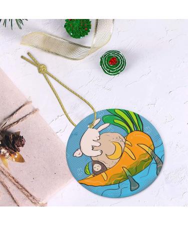 YYHHAOFA Sunflower Seeds and Rabbits Pattern Christmas Ceramic Round Pendant Decoration - Festive Hanging Ornament for Stores and Homes -2.9 in - Buy Online on GoSupps.com