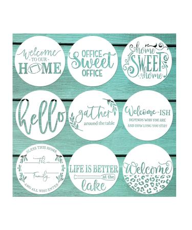 Welcome Stencils for Painting On Wood 12" Round Large Reusable Welcome Letters Stencils for Wood Sign Art Templates Plastic Farmhouse Paint Stencils for Mat Wall Canvas Door (Round Welcome Stencils)