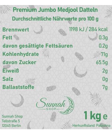 Sunnah Shop Jumbo Medjool Dates 1kg - Premium Vegan Royal Dates from Palestine | 100% Natural | Honey-Sweet Unique Caramel Flavor | No Additives - Buy Online on GoSupps.com