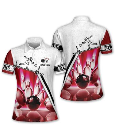 LASFOUR Custom 3D Heartbeat Pulse Line Pink Bowling Shirts for Women, Funny Bowling Team Shirts for Women Dt26