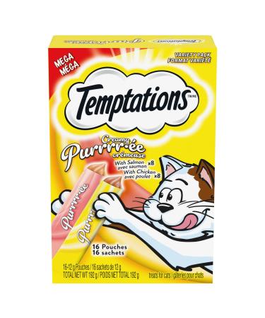 Temptations Creamy Puree Adult Lickable Cat Treats with Chicken & Salmon Variety Pack 16 pouches 192g Chicken & Salmon 192 g (Pack of 1)