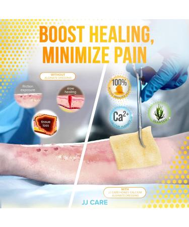 JJ CARE Honey Calcium Alginate Dressing 2x2 Inch 10-Pack - Manuka Honey Wound Care Pads for Medical Grade Healing - Latex-Free, Sterile & Individually Packed - Buy Online on GoSupps.com