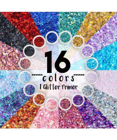 Holographic Body Glitter Set - 16 Colors + Glitter Glue for Makeup & Crafts - Buy Online on GoSupps.com