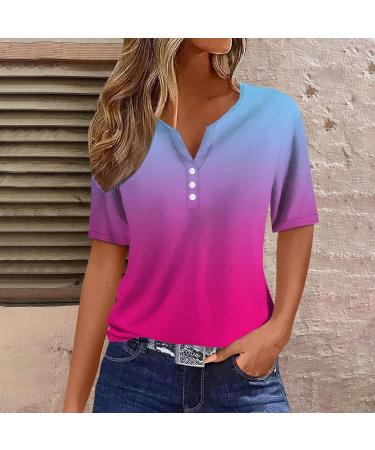 biJerou Women's Casual T-Shirt - Stripes & Patchwork Button Placket - Light Blue Short Sleeve Blouse - Stylish Ladies Fashion Top - Buy Online on GoSupps.com