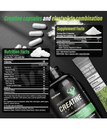 Buy Creatine Capsules & Electrolytes Powder - 150 Gluten-Free Capsules for Muscle Energy & Recovery | 10 Pack Electrolyte Supplement for Men & Women | 30 Servings - Buy Online on GoSupps.com