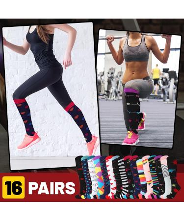 Shinymoon 16 Pairs Compression Socks for Men & Women - Wide Calf 20-30 mmHg Knee High Support Stockings for Athletic Travel & Nursing - Buy Online on GoSupps.com