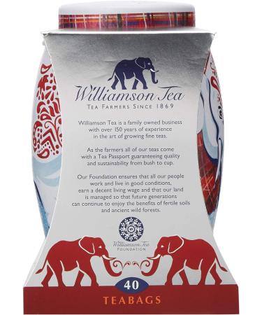 Williamson Winter Warmer Elephant Tea Caddy Containing English Breakfast Tea Bags - 100g - 40 Individual Tea Bags - Limited Edition Festive Tea Bag Caddy - Buy Online on GoSupps.com