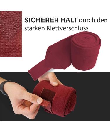 Fleece Horse Bandages with Velcro Fastener - 4 Set in Bordeaux with Storage Bag | Ideal for Pony Care - Buy Online on GoSupps.com