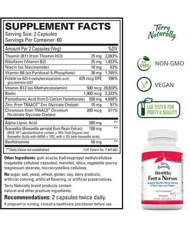 Terry Naturally Healthy Feet & Nerves - 120 Capsules for Nerve & Foot Health - Buy Online on GoSupps.com